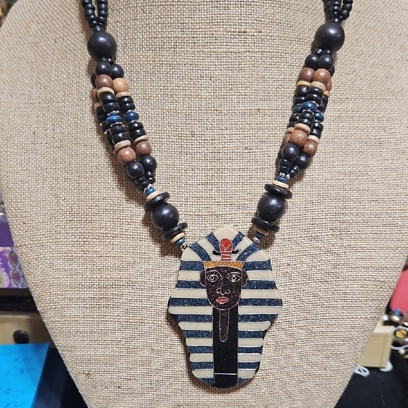 Lee Sands Jewelry - Lee Sands Handcrafted Egyptian Style Necklace with Black and Brown Beads